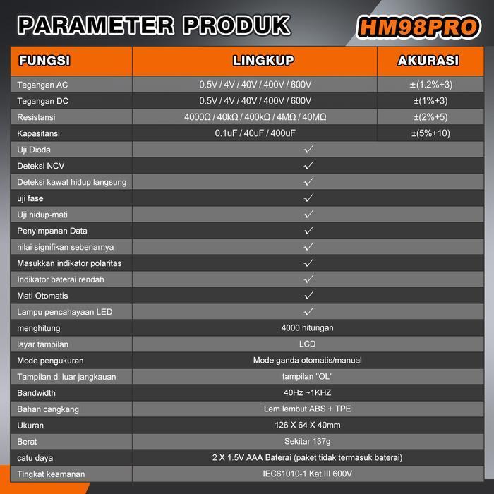 HABOTEST HT109L/HM99/HM98 PRO DIGITAL MULTIMETER 600V AC/DC 4000 COUNTS HIGH-PRECISION ANTI-BURNING 