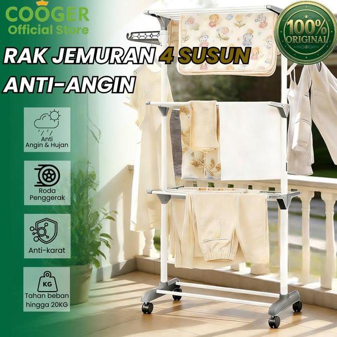 COOGER Rak Jemuran Baju Stainless Steel Rak Jemuran Handuk 4 Susun