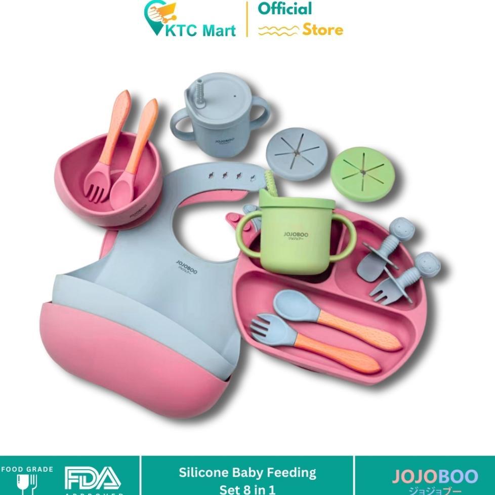 Jojoboo - 8 In 1 Peralatan Makan Bayi Set Silicon Suction Food Grade Baby Feeding Set