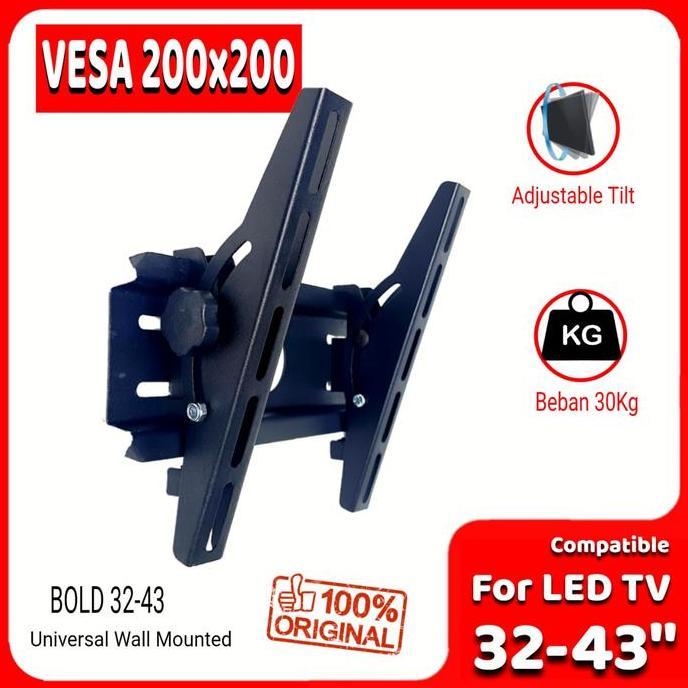 READY BOLD Bracket TV LED 32-43 Inch Bahan Plat Besi  Adjustable Tilt BE5T QUALITY
