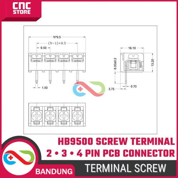 Terminal Block Hb9500 2 Pin 3 Pin 4 Pin Konektor Pcb Screw Terminal