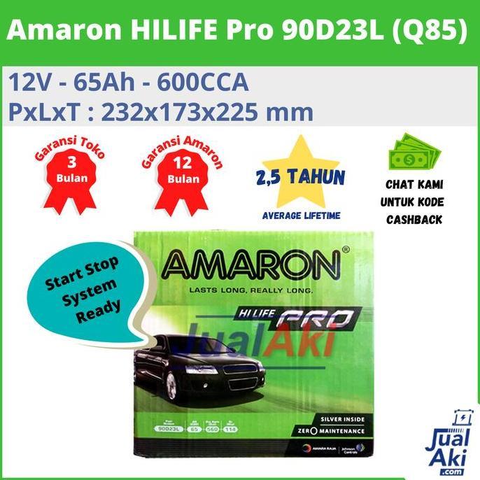 Aki Mobil MAZDA 2 SKY Q85 / 90D23L Amaron Hi-Life 12V / 65Ah