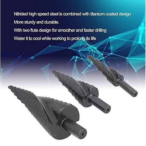 3 Pcs 3 Set Mata Bor Pagoda HSS Titanium Coated Cobalt Spiral Step Drill Bits Hex Shank