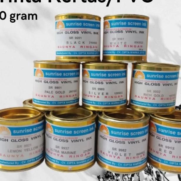 Cat Sunrise 200Gr Tinta Sablon Kertas Semua Warna Kemasan Kaleng Pvc Ink Cairan Pewarna High Gloss P