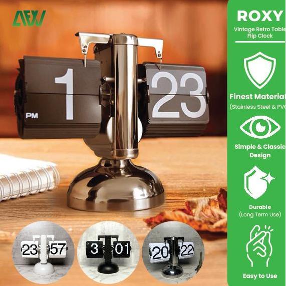 Roxy Vintage Retro Table Flip Clock Desk Jam Meja Klasik Kamar Putih Stainless