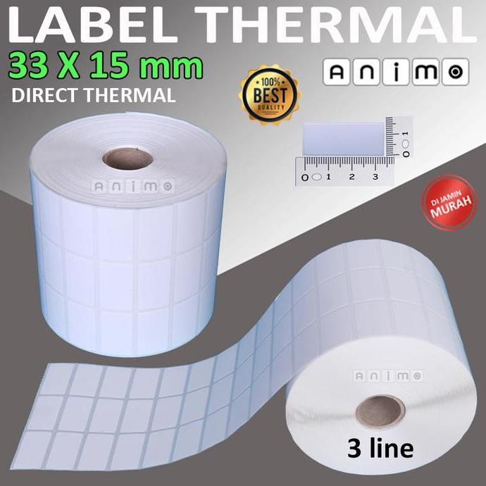 Crek- Label Thermal 33X15 - Label Bare Direct Thermal 33 X 15 Mm - Stiker Thermal 33X15 - 2 Line - 3