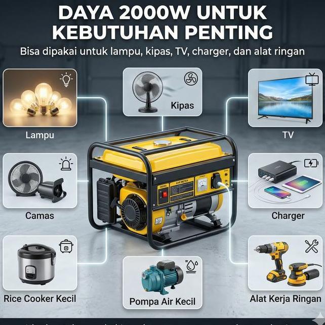 Reaim Mesin Genset 2W 210Cc Avr Genset Portable Genset Mini Portable Generator Bensin Mesin Pembangk