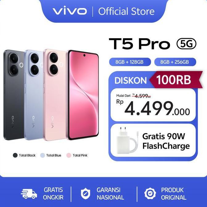 Barkahjualan7 - [ONLINE EXCLUSIVE] vivo T5 Pro 5G - Dimensity 7400-Turbo 5G + UFS 3.1, 6500 mAH + 90