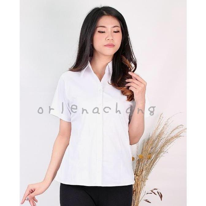 PREMIUM / Kemeja putih polos pendek wanita kantor strit