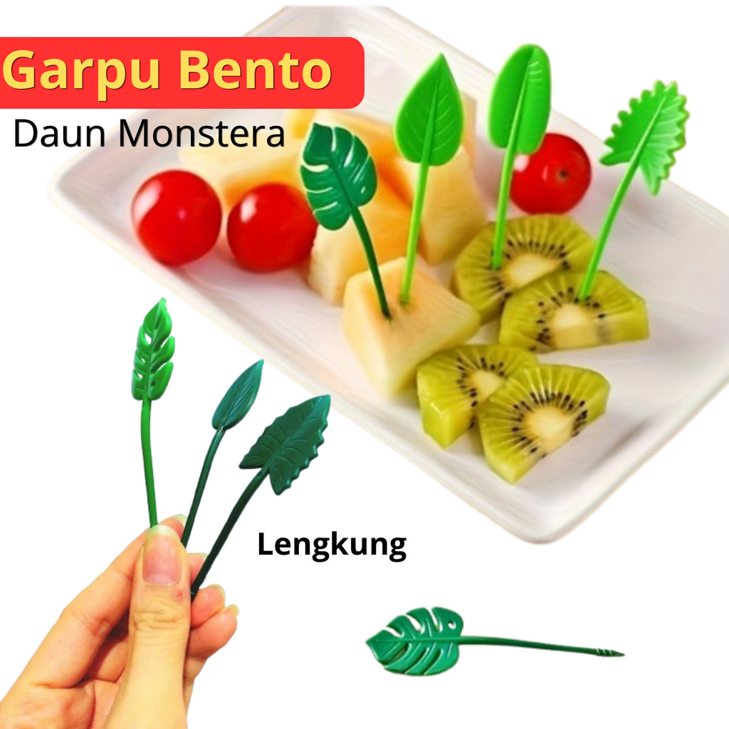 Garpu Tusuk Daun Monstera Lengkung Food Grade Hiasan Bekal Kue Buah