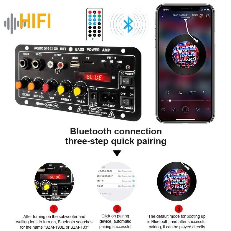 Amplifier Bluetooth Super Bass 12V/24V/220V Modul Speaker Bluetooth Power Amplifier