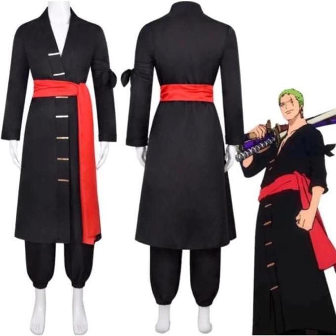Kostum One Piece Roronoa Zoro Cosplay Costume Zoro Wano costume Black kimono