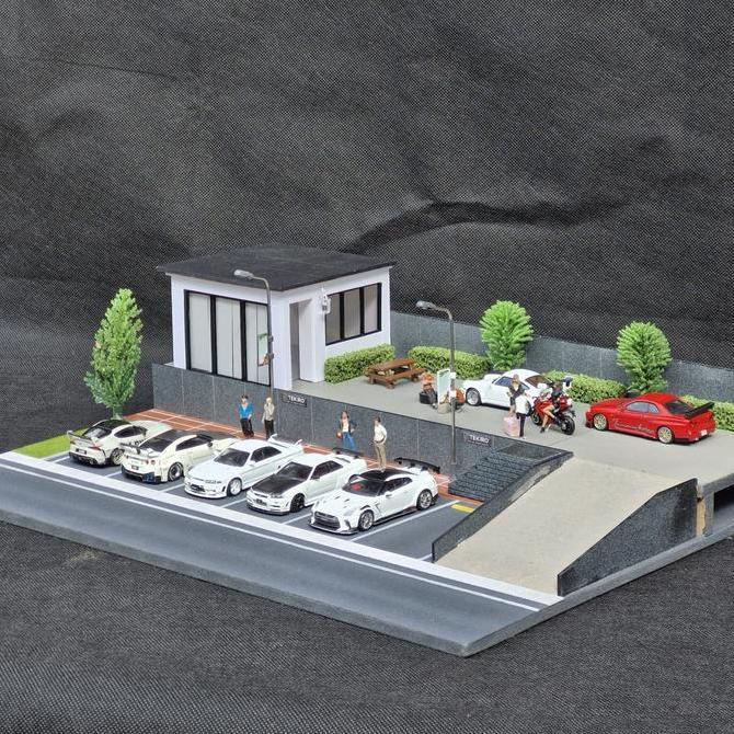 diorama diecast 1/64 - diorama parkiran - miniatur cafe 1/64