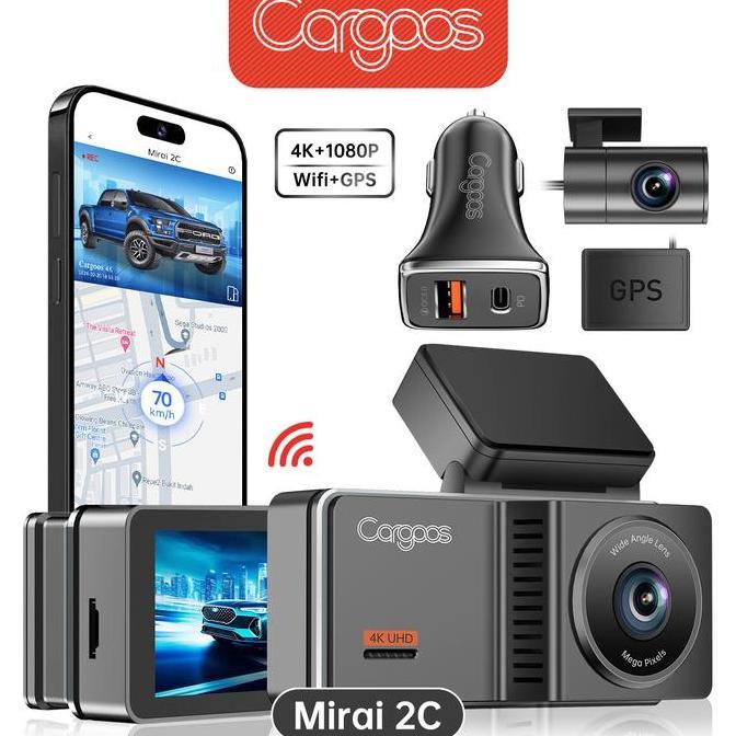 Cargoos Mirai 2C Dashcam 2 Kamera 4K+1080P Adas Wifi Gps Monitor Depan Belakang