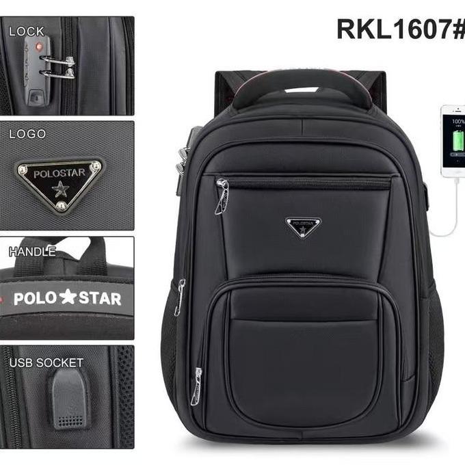 POLO STAR TAS RANSEL LAPTOP BACKPACK PRIA WANITA SEKOLAH TAS PUNGGUNG LAPTOP GEMBOK USB PORT