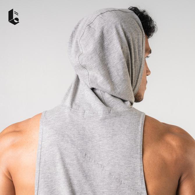 Runner- Hoodie Sleeveless Low Cut Singlet Tank Top Olahraga Gym Fitness Pria