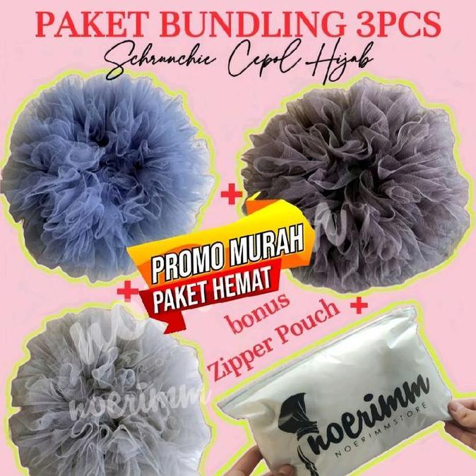 Welnew- Paket Bundling 3Pcs Schrunchie Tile Cepol Noerimm Karet Nita [Bonus Zipper Pouch]