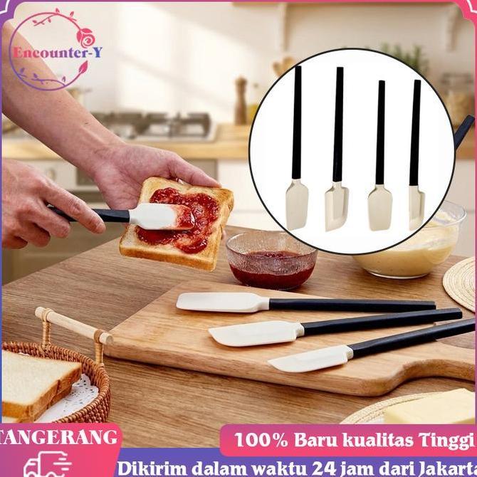 PODAMANS 4pcs Set Silicone Spatula Heat Resistant Cream Scraper Spatula Kue Gagang Panjang