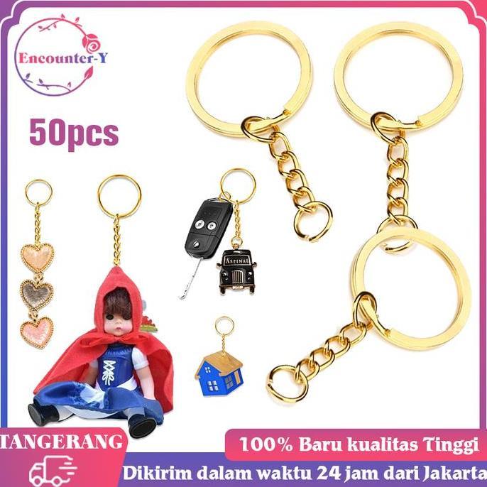 YUTUSAKA 50pcs Ring Gantungan Kunci 25 mm Ring Ganci Emas Keychain Gepeng Pipih