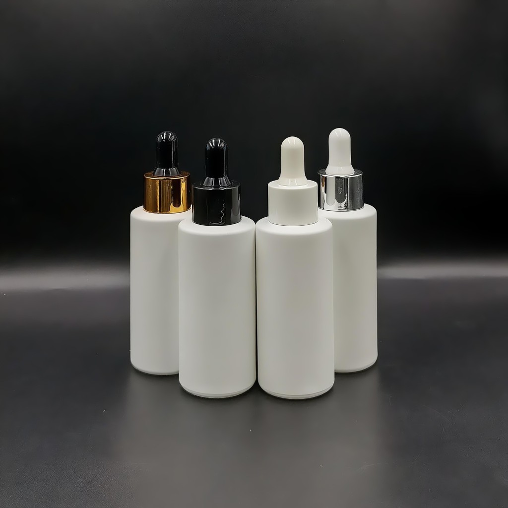 Botol Kaca Pipet 50ML Doff Putih Bahu datar / Botol Serum 50 ML / Botol Kaca Pipet 50 ML