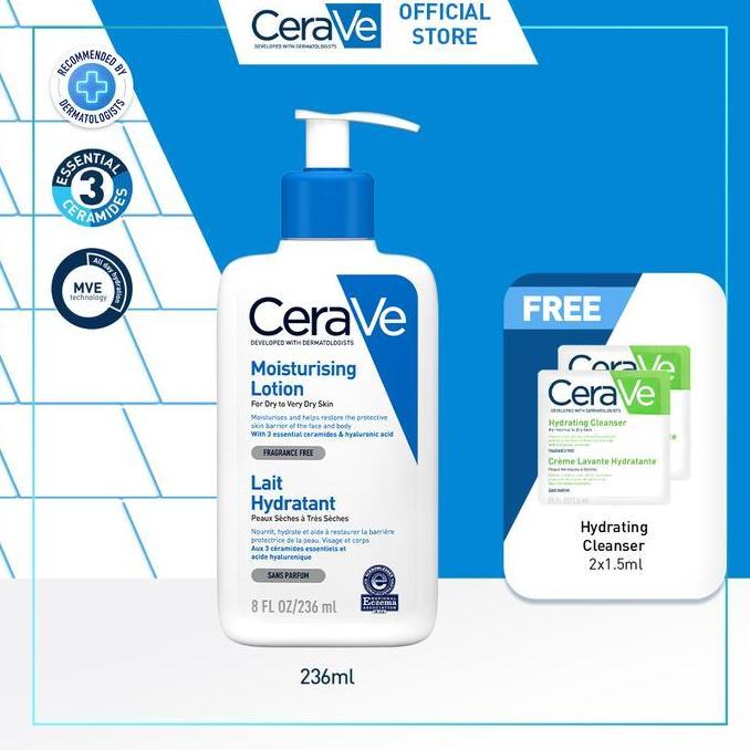 CeraVe Daily Moisturizing Lotion 236ml FREE HydratingCleanser3ml
