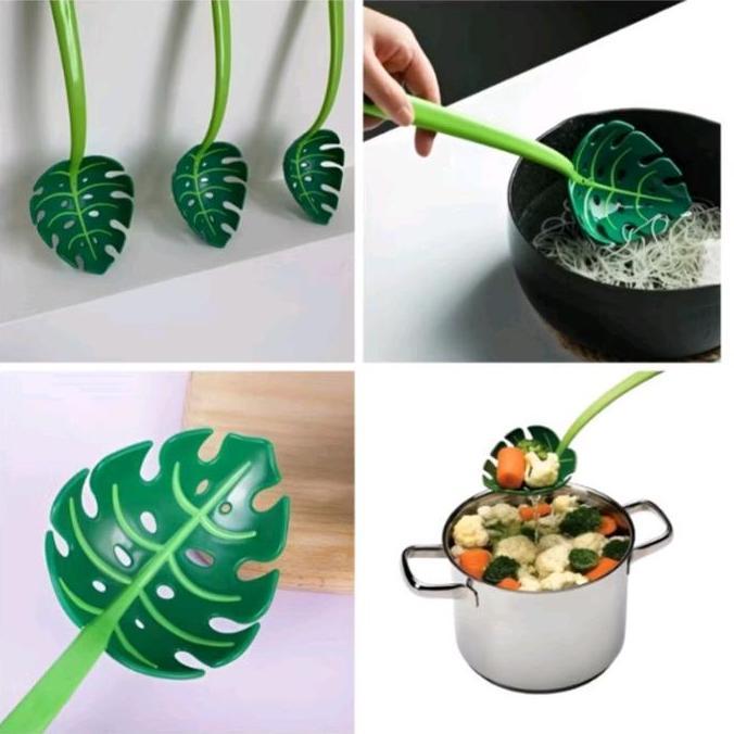 &<&<&<&] Sendok Saringan Mie Bentuk Daun Hijau Multifungsi / Sendok Sayur Centong Lubang Unik
