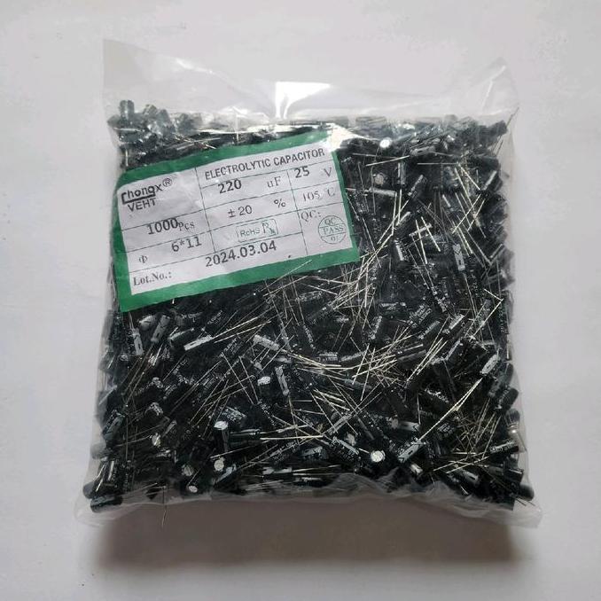 ELKO ELCO 220UF 25V KAPASITOR 220UF 25 VOLT 1000 PCS TERBAIK