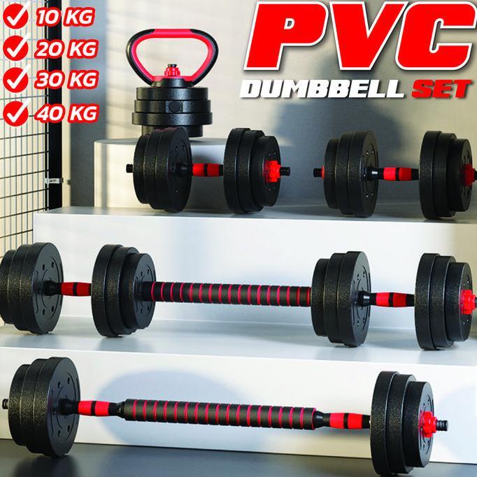 BGsport Dumbbell PVC 10Kg Adjustable + Barbel - Set Alat Fitness Anti Slip untuk Angkat Beban, Gym R