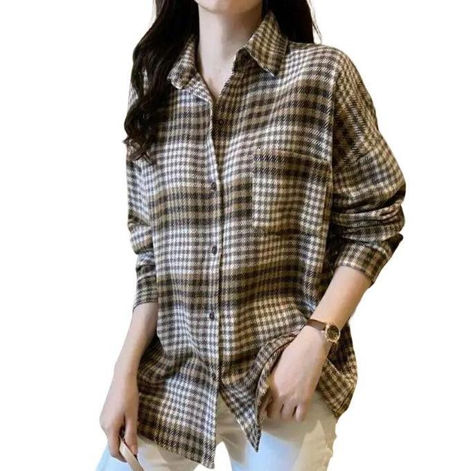 PREMIUM / Kemeja Flanel Wanita Terlaris Casual Kain Lembut Nyaman Motif Kotak Tangan Panjang
