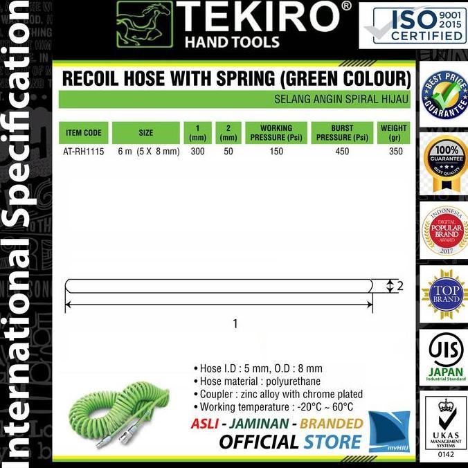 Savinom_Seller - Tekiro Selang Rekoil 6 Meter Selang Angin Ulir Hijau Spiral Hose Diameter 5Mm-8Mm B
