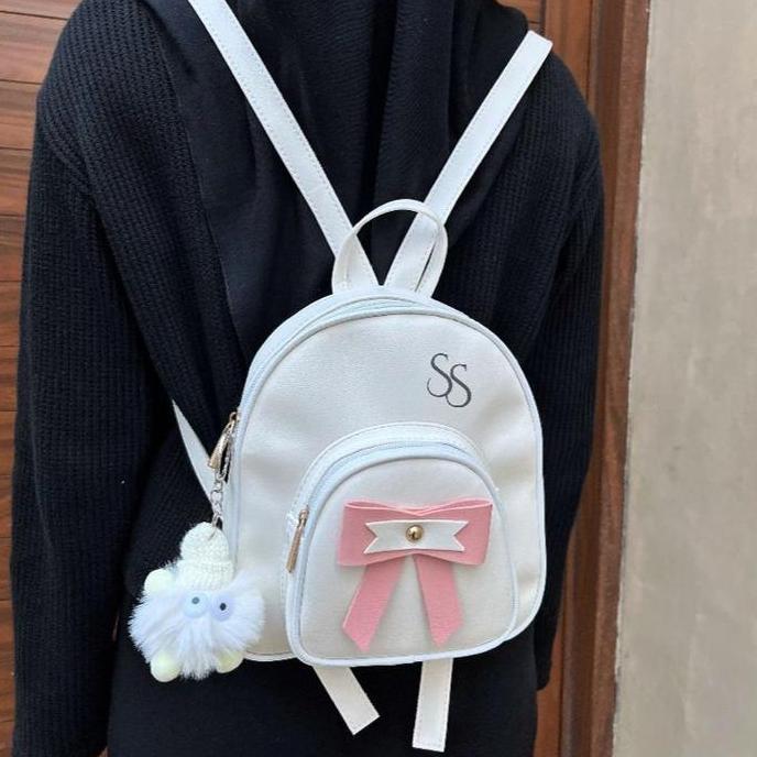 DI52 - ZHIVA Tas Ransel Wanita Mini Kulit Sintetis Miniso Backpack Gendong Pita FREE GANTUNGAN Canti