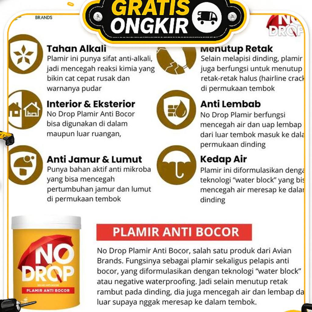 Avian No Drop Plamir Anti Bocor 1Kg Wall Plamir Putty Dempul Tembok No Drop Dempul Dinding 1Kg
