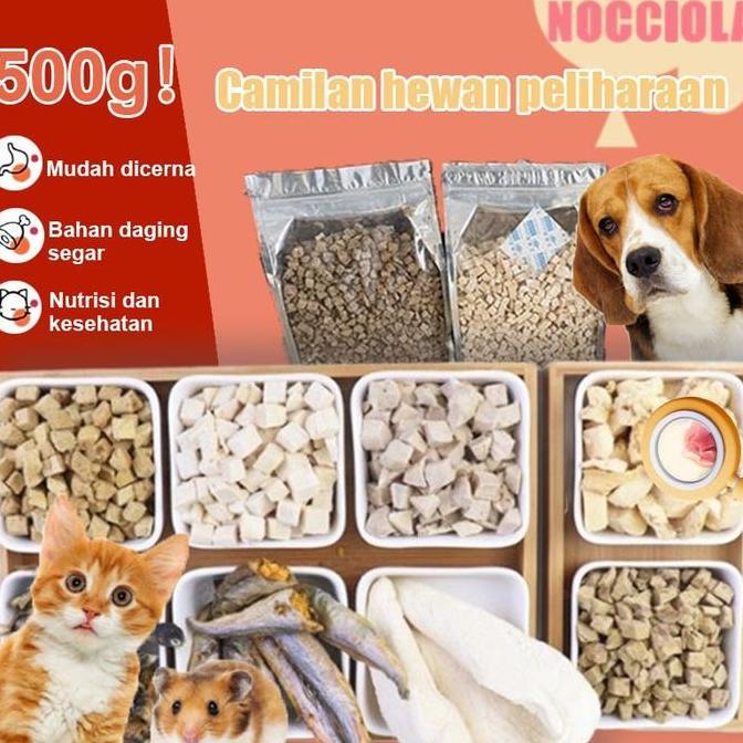 500g Makanan ringan hewan peliharaan beku-kering Hati ayam Hati bebek Kuning telur Dada ayam Daging 