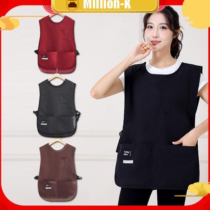 MEZIKUSA Fashionable Vest Style Apron Celemek Koki Barista Bartender Restoran Unisex Pria Wanita