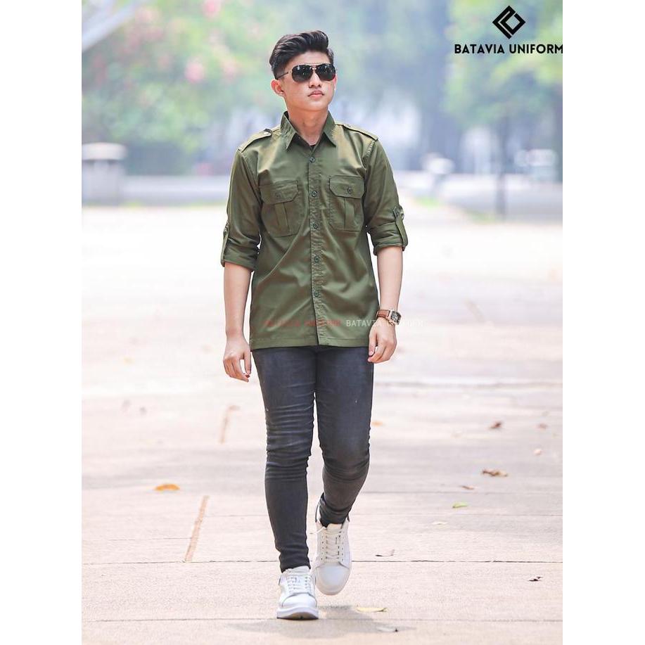 Baju Kemeja PDL Lapangan Tactical Lengan Panjang Custom Bordir Army