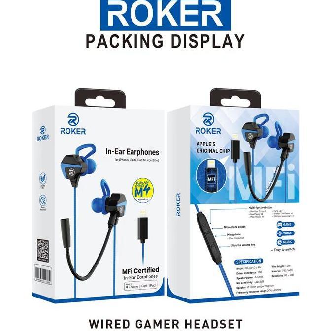 Earphone / Headset Gaming Roker M4 RK-G910 IOS lightning MFI made for iphone