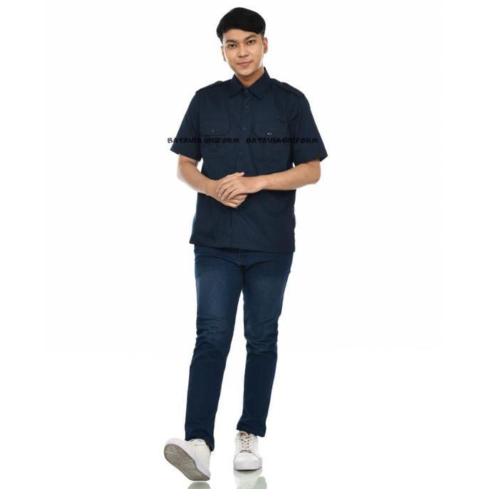 Baju Kemeja PDL Lapangan Tactical Lengan Pendek Custom Bordir Navy