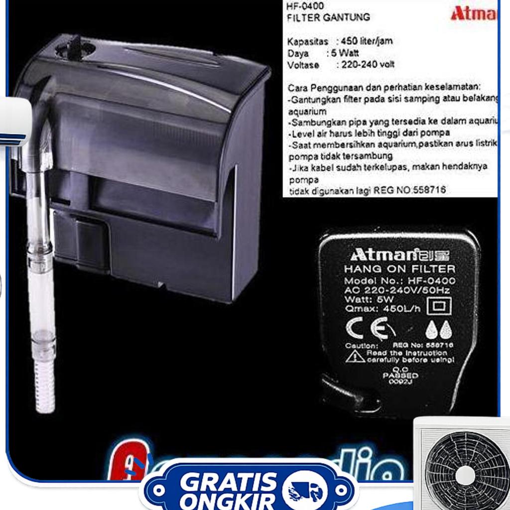 Atman Hf-0400 Filter Gantung Aquascape/Aquarium Hang-On Filter Atman Hf0400