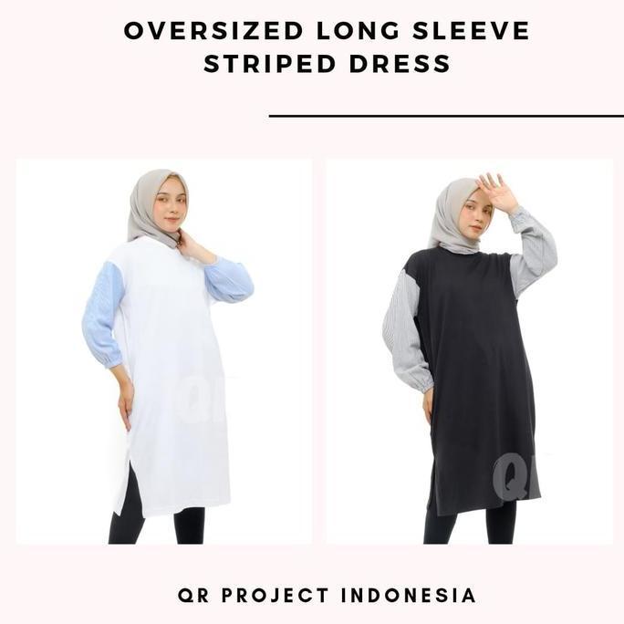 Pilihan - Dress Oversize Tunik Lengan Panjang Salur Cotton Combed 20S Mix Cotton Stripe