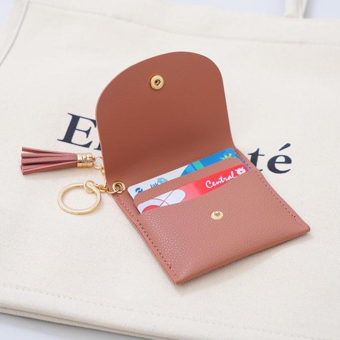 Ataru Dompet Kartu Dengan Tassel Pu - Pink Card Wallet Case Tempat Penyimpanan Id Card Atm Uang Card