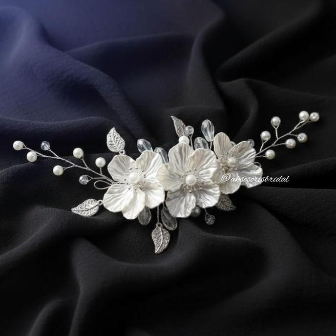 Headpiece 3 Mawar Aksesoris Hairpiece Sanggul Aksesoris Pengantin Hairpiece Bunga Cantik Putih
