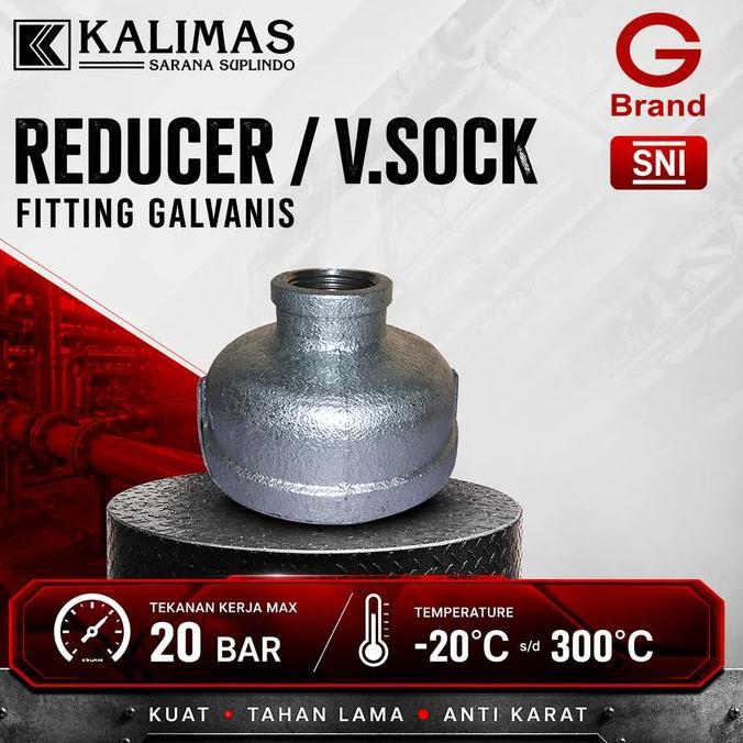 Reducer / V. Sock Galvanis Besi d. 4" x 2" Drat BSPT (G) | Sambungan fitting pipa besi