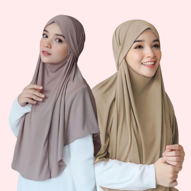 Langsung Kirim Jilbab Kerudung Khimar French Niqob Cadar 2 in 1 Jersey