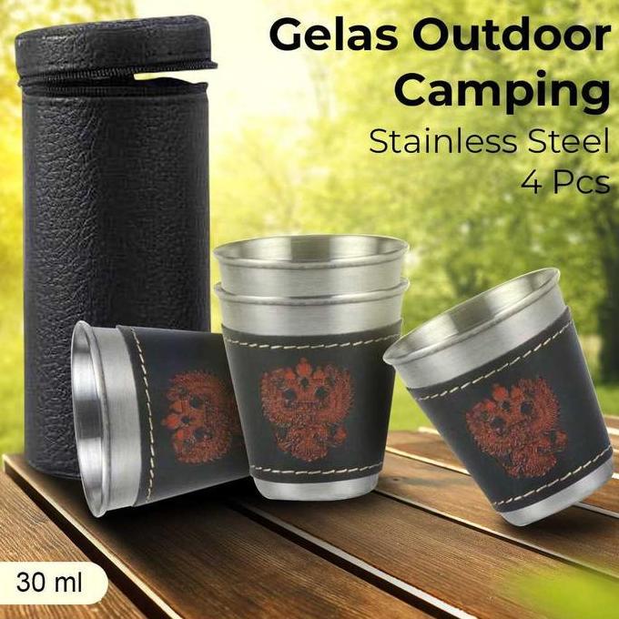 SHIOZENG Set Gelas Stainless Steel Camping Outdoor Cup 30ml 4PCS