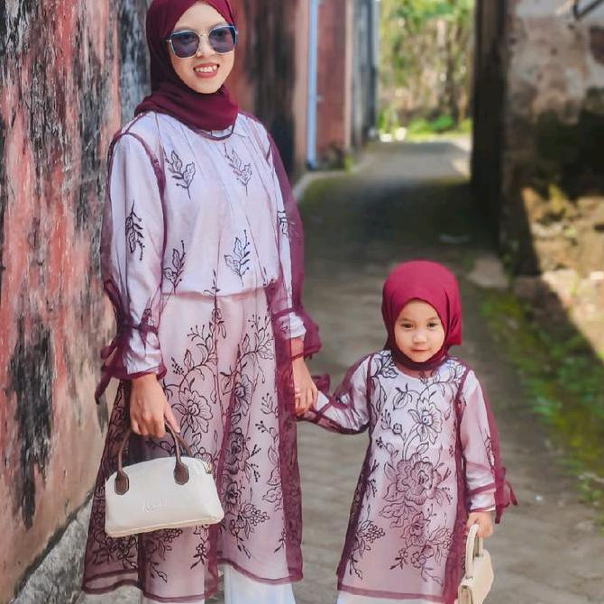 Tunik outer set dengan celana cutbray ibu dan anak