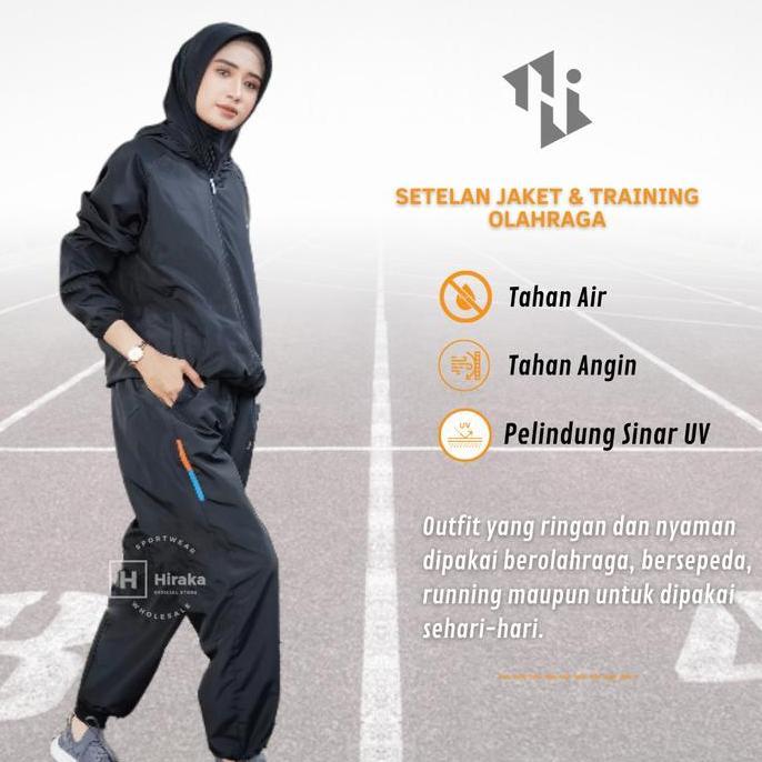 Setelan Jaket Dan Celana Training Pria Wanita Jogging Running Sepeda Gym Set Jaket Sport Uniseks Par