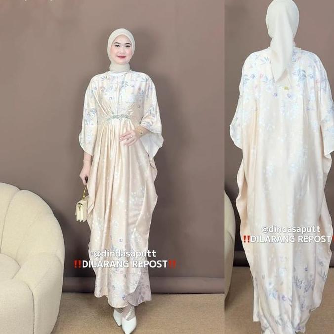 Allaya Kaftan Silk Motif (Gamis Lebaran Mutiara Busana Muslim Wanita) Batwing Cantik Dress Pesta Kon