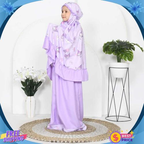 Diskon Lebaran Mukena Anak Perempuan Mukena Anak Kuromi Ungu (Tas Sejadah) Mukena Anak Anak Mukena A