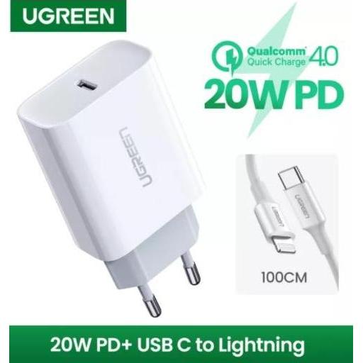 TERBARU - Ugreen Combo PD Charger + Cable Type C Lightning MFI PD 3.0 36WATT