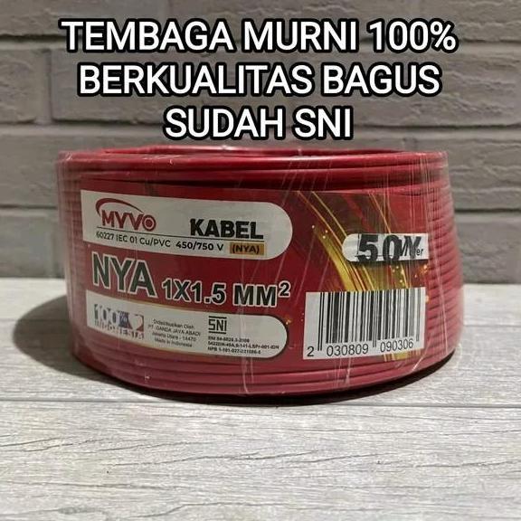 Promo Myvo Kabel Nya 1.5Mm Tembaga Murni Full Sni Lmk 1Roll 50 Yard Kabel Kawat Tunggal 1.5 Mm Kabel